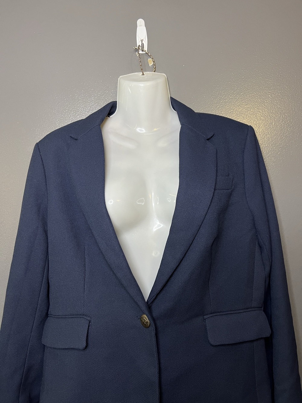 Fenn Wright Manson Blazer Womens Large Blue One Button Lined Textured Jacket
